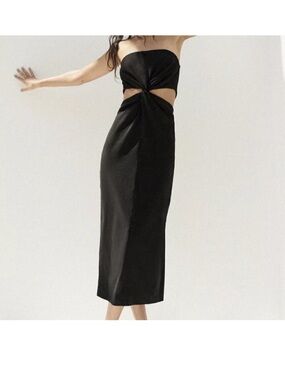 Zara Black Strapless Twist Cutout Midi Dress